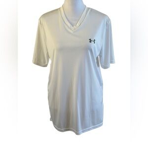 Under Armour White V-Neck Loose Fit Performance Shirt